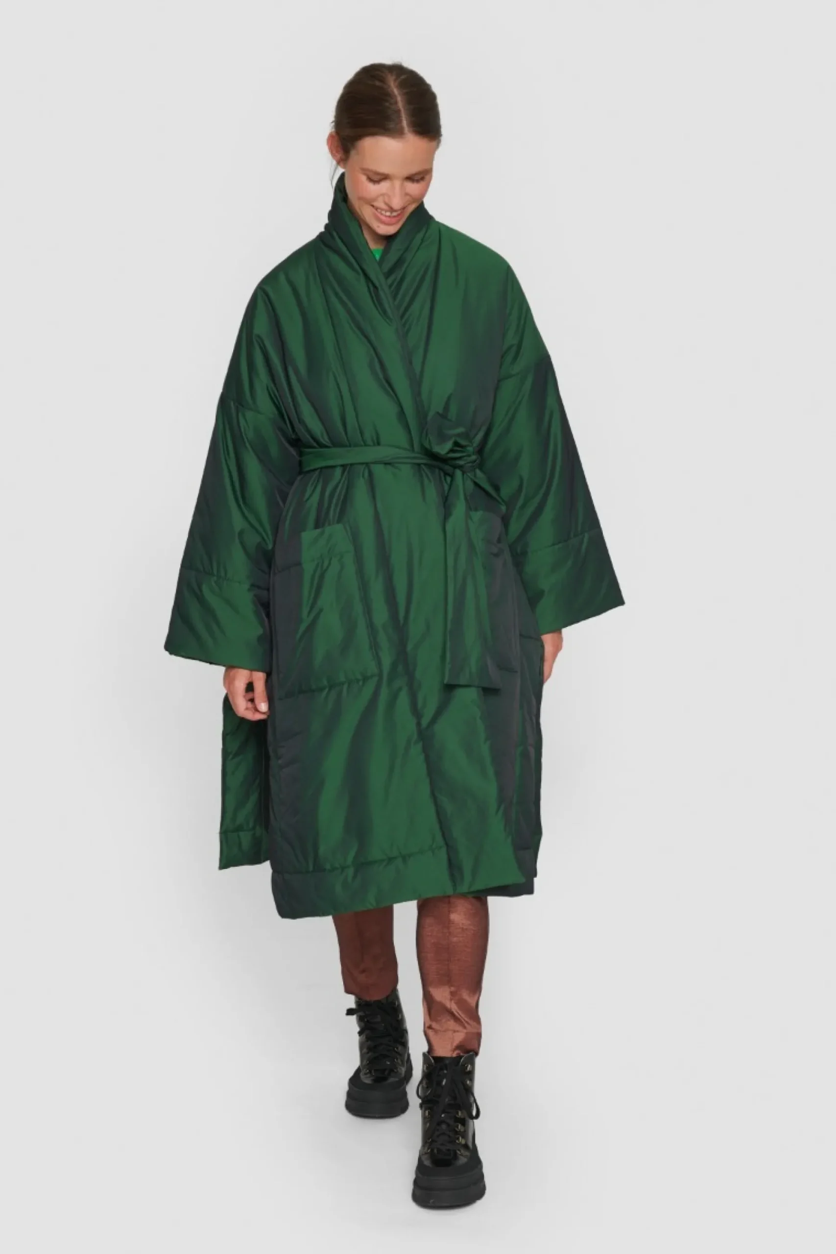 Changeant Nylon Frakke Med Baelte-BITTE KAI RAND Outlet